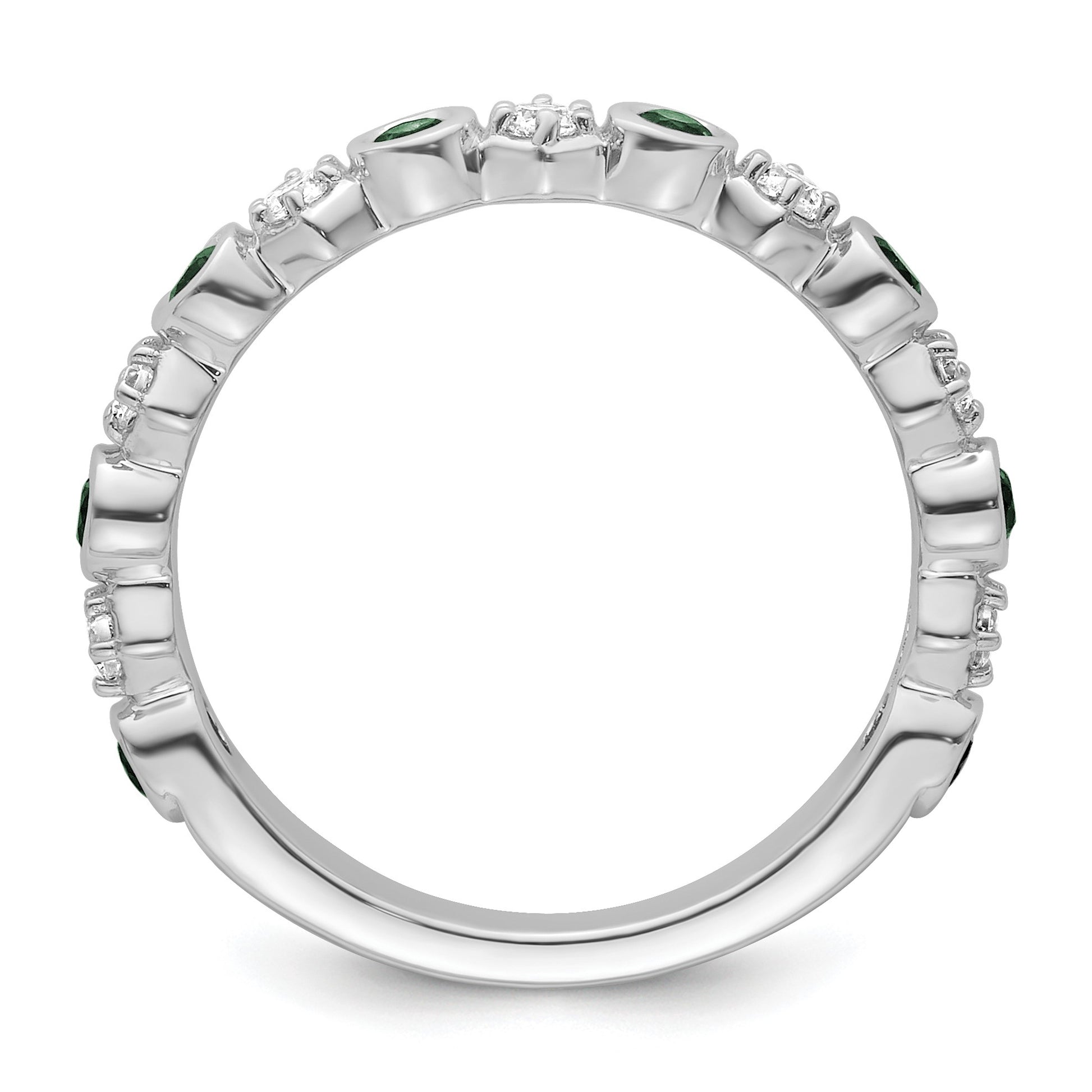 14K White Gold Polished 1/4 carat Diamond and Emerald Fashion Band
