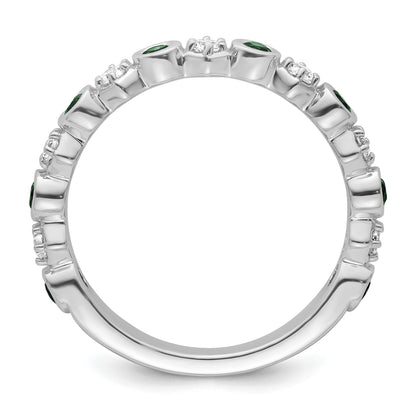 14K White Gold Polished 1/4 carat Diamond and Emerald Fashion Band