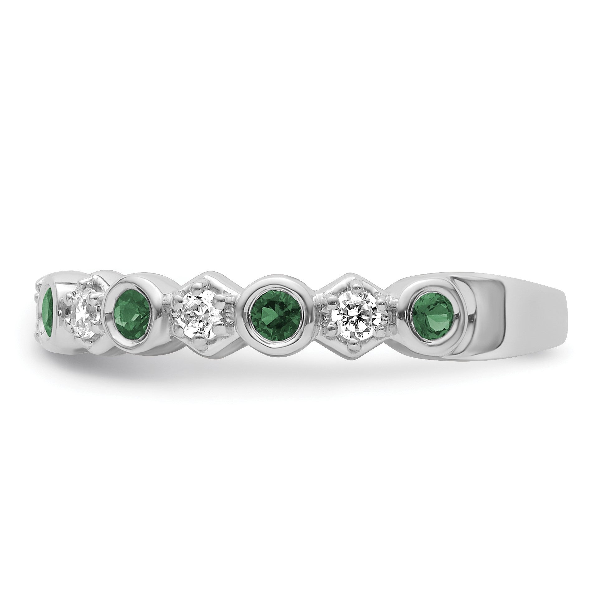14K White Gold Polished 1/4 carat Diamond and Emerald Fashion Band