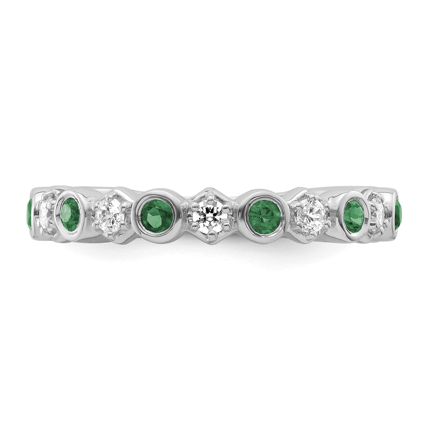 14K White Gold Polished 1/4 carat Diamond and Emerald Fashion Band