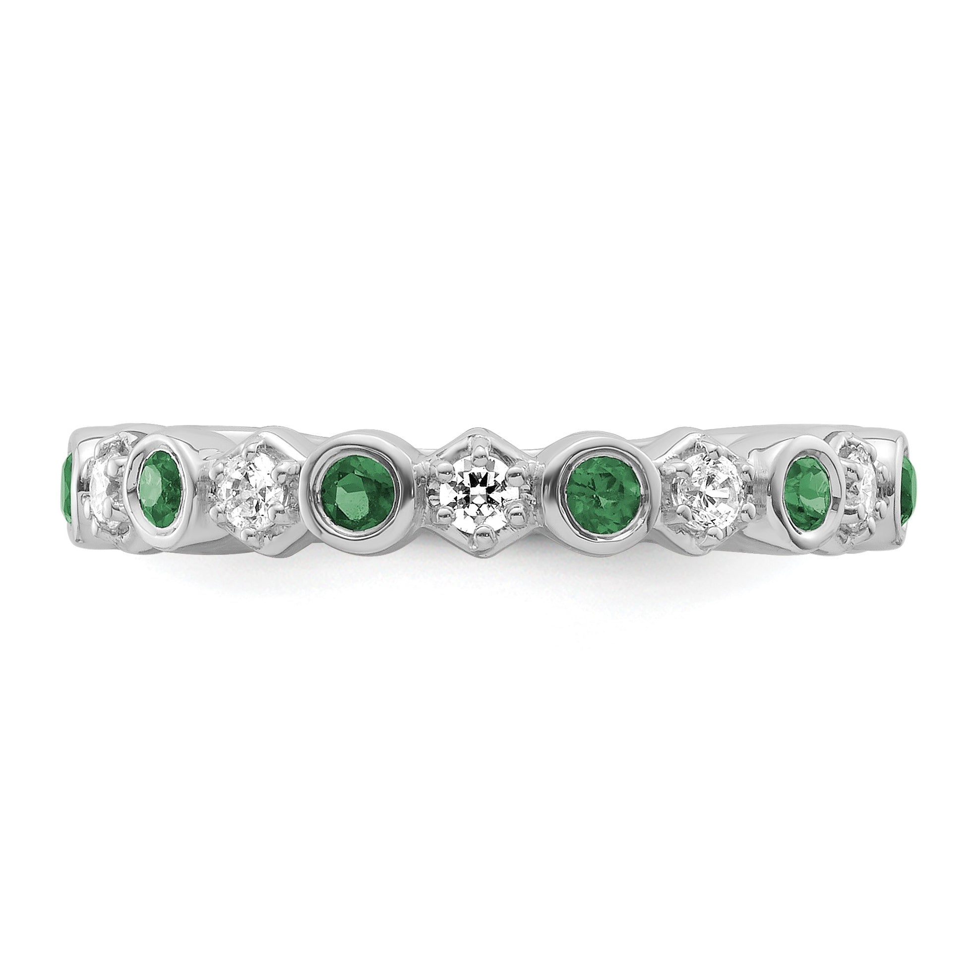 14K White Gold Polished 1/4 carat Diamond and Emerald Fashion Band