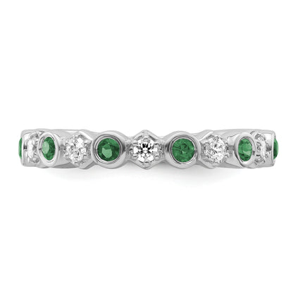 14K White Gold Polished 1/4 carat Diamond and Emerald Fashion Band