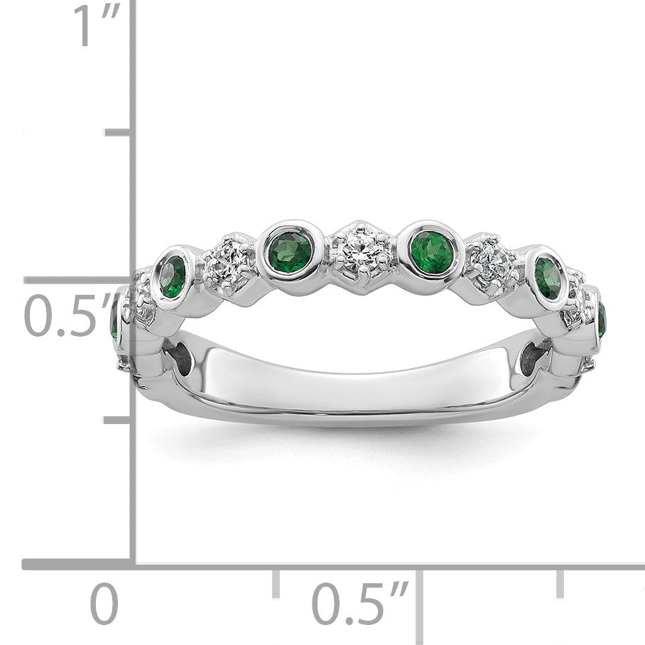 14K White Gold Polished 1/4 carat Diamond and Emerald Fashion Band