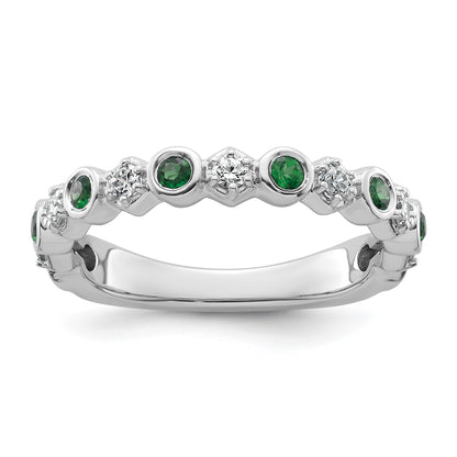 14K White Gold Polished 1/4 carat Diamond and Emerald Fashion Band