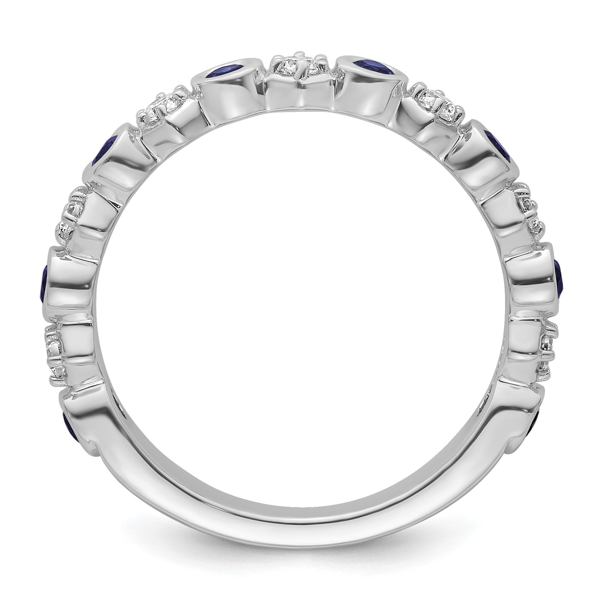 14K White Gold Polished 1/4 carat Diamond and Blue Sapphire Fashion Band