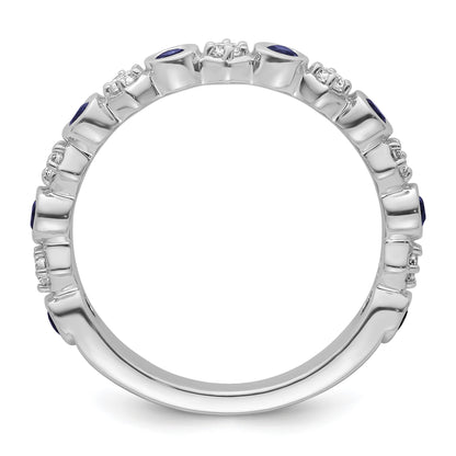 14K White Gold Polished 1/4 carat Diamond and Blue Sapphire Fashion Band