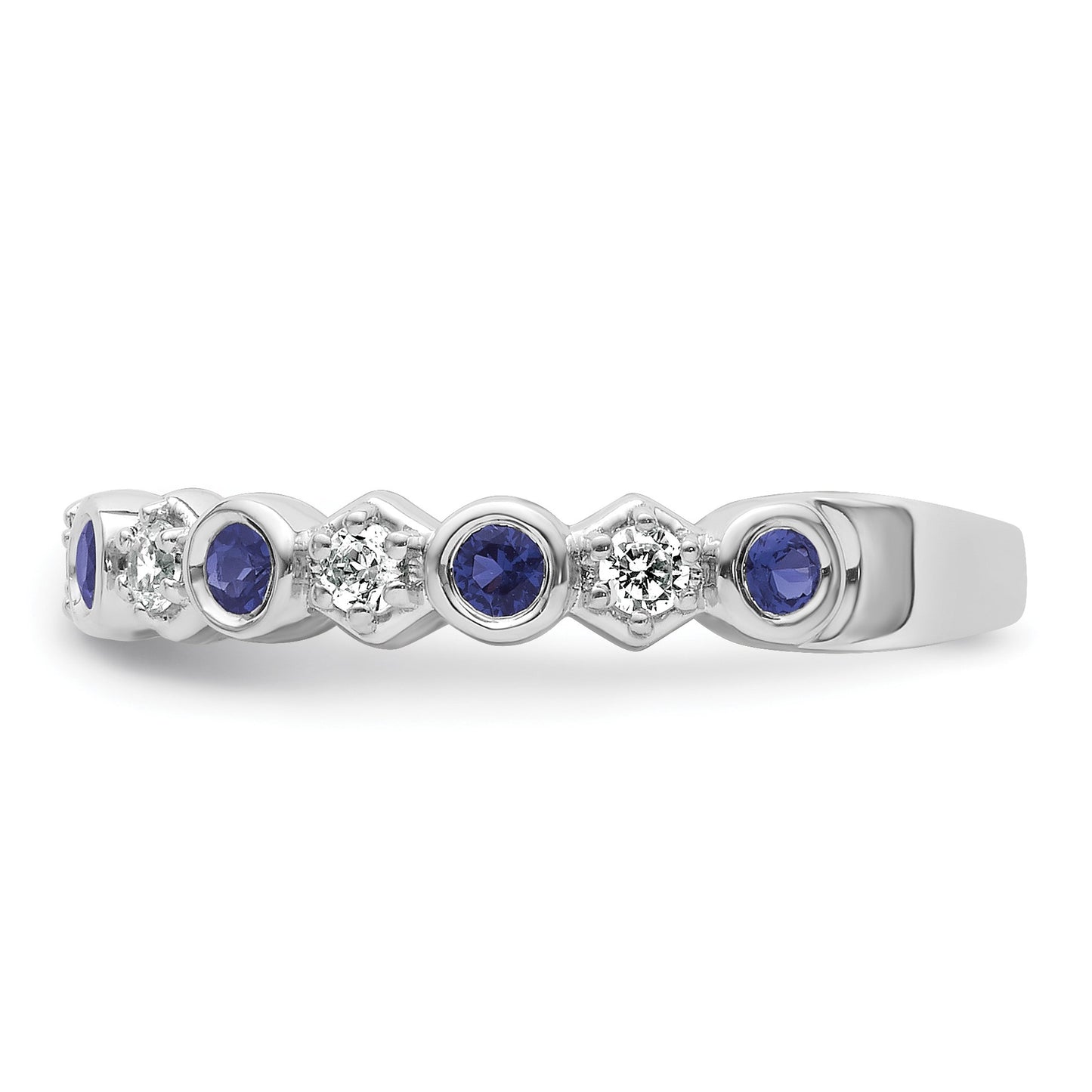14K White Gold Polished 1/4 carat Diamond and Blue Sapphire Fashion Band