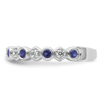 14K White Gold Polished 1/4 carat Diamond and Blue Sapphire Fashion Band