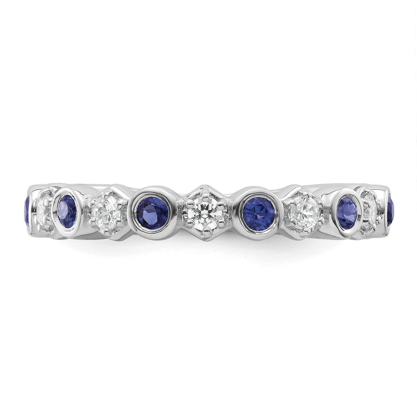 14K White Gold Polished 1/4 carat Diamond and Blue Sapphire Fashion Band