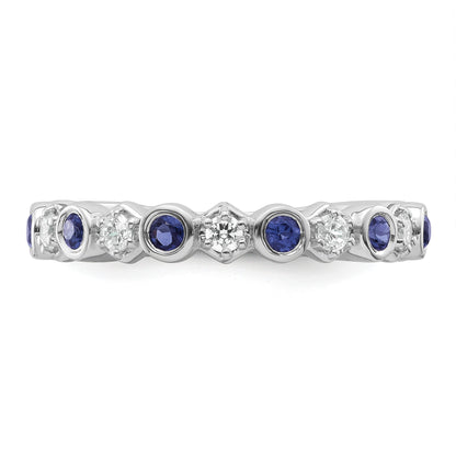 14K White Gold Polished 1/4 carat Diamond and Blue Sapphire Fashion Band