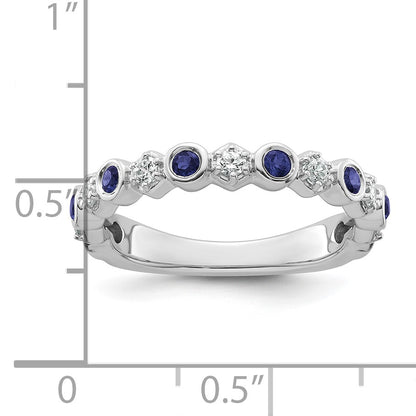 14K White Gold Polished 1/4 carat Diamond and Blue Sapphire Fashion Band