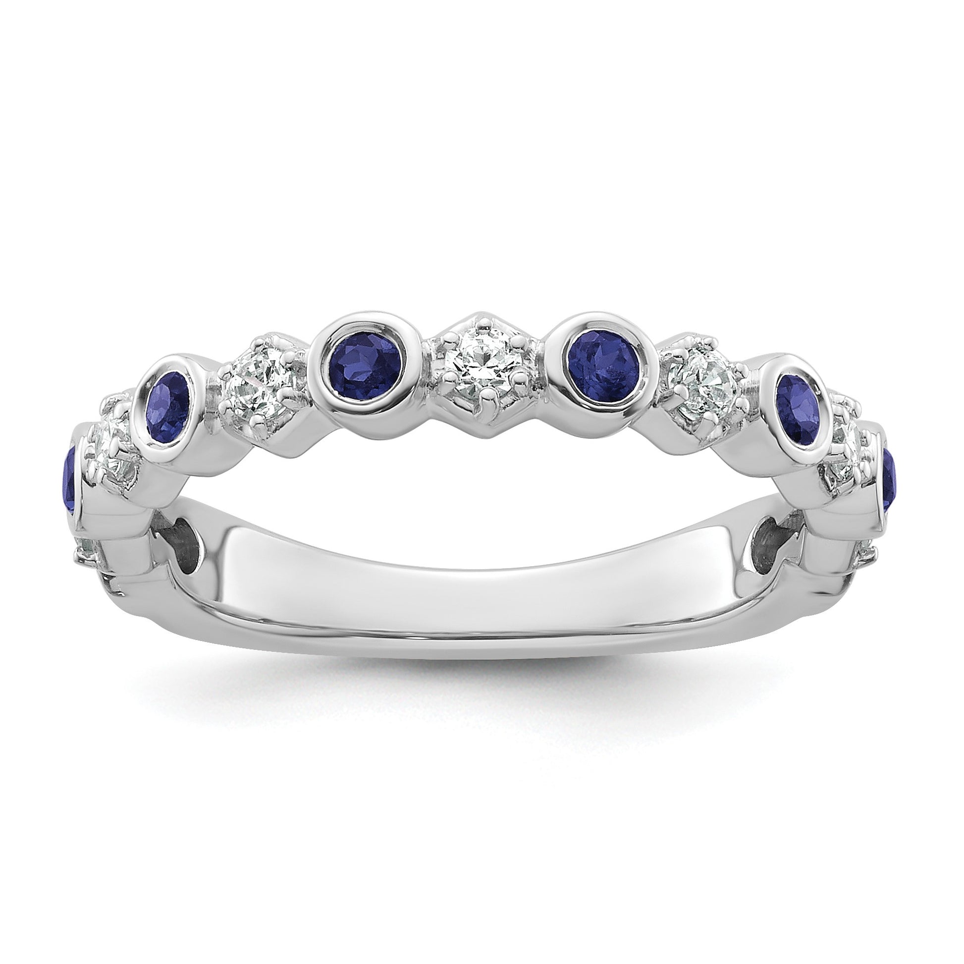 14K White Gold Polished 1/4 carat Diamond and Blue Sapphire Fashion Band