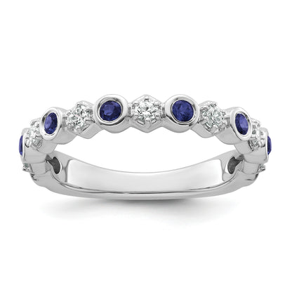 14K White Gold Polished 1/4 carat Diamond and Blue Sapphire Fashion Band