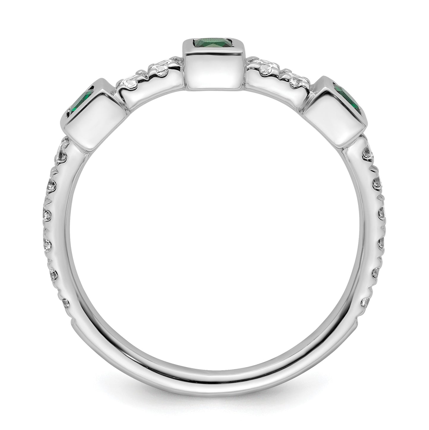 14K White Gold Polished 1/3 carat Diamond and Princess Emerald Fashion Ring