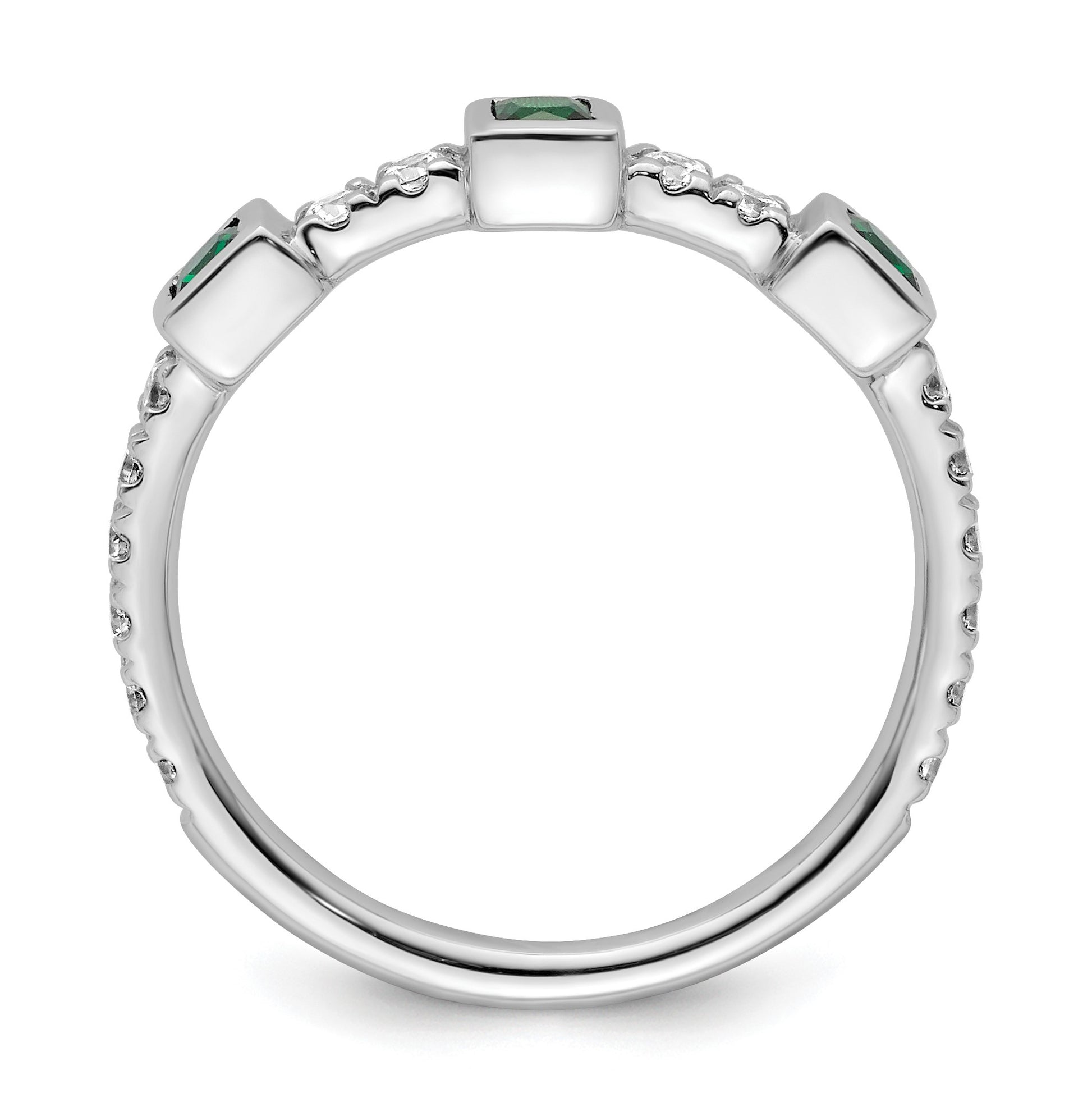 14K White Gold Polished 1/3 carat Diamond and Princess Emerald Fashion Ring