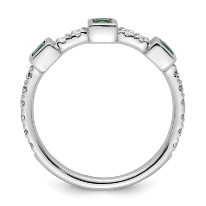 14K White Gold Polished 1/3 carat Diamond and Princess Emerald Fashion Ring
