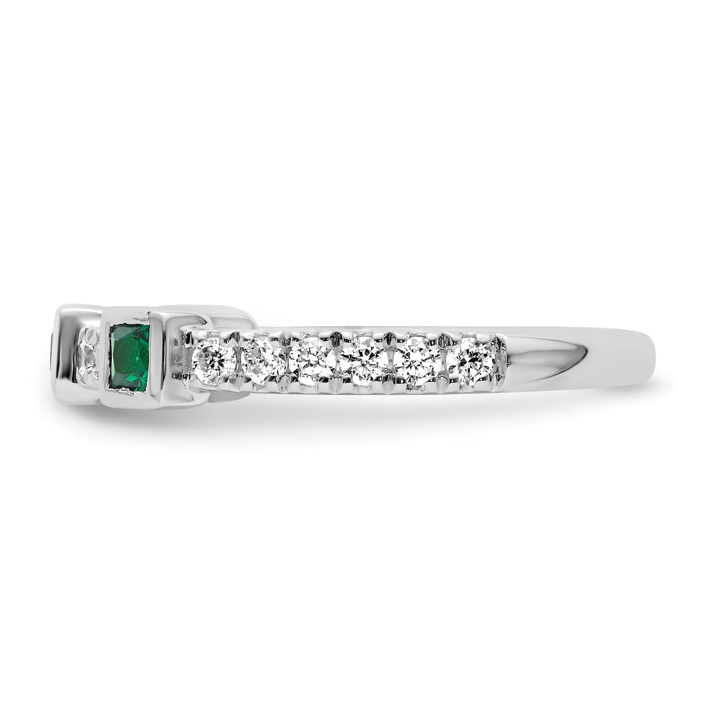 14K White Gold Polished 1/3 carat Diamond and Princess Emerald Fashion Ring