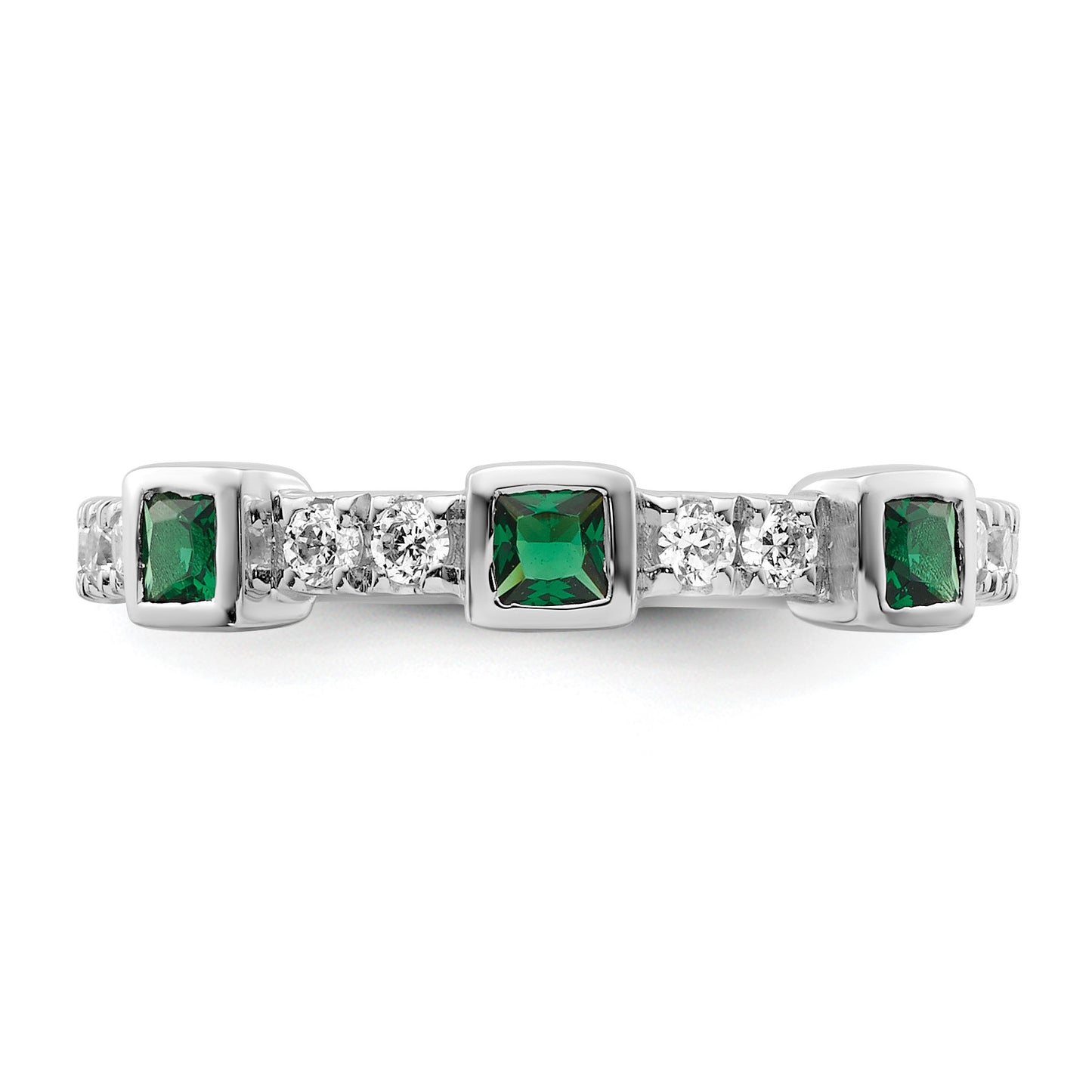 14K White Gold Polished 1/3 carat Diamond and Princess Emerald Fashion Ring