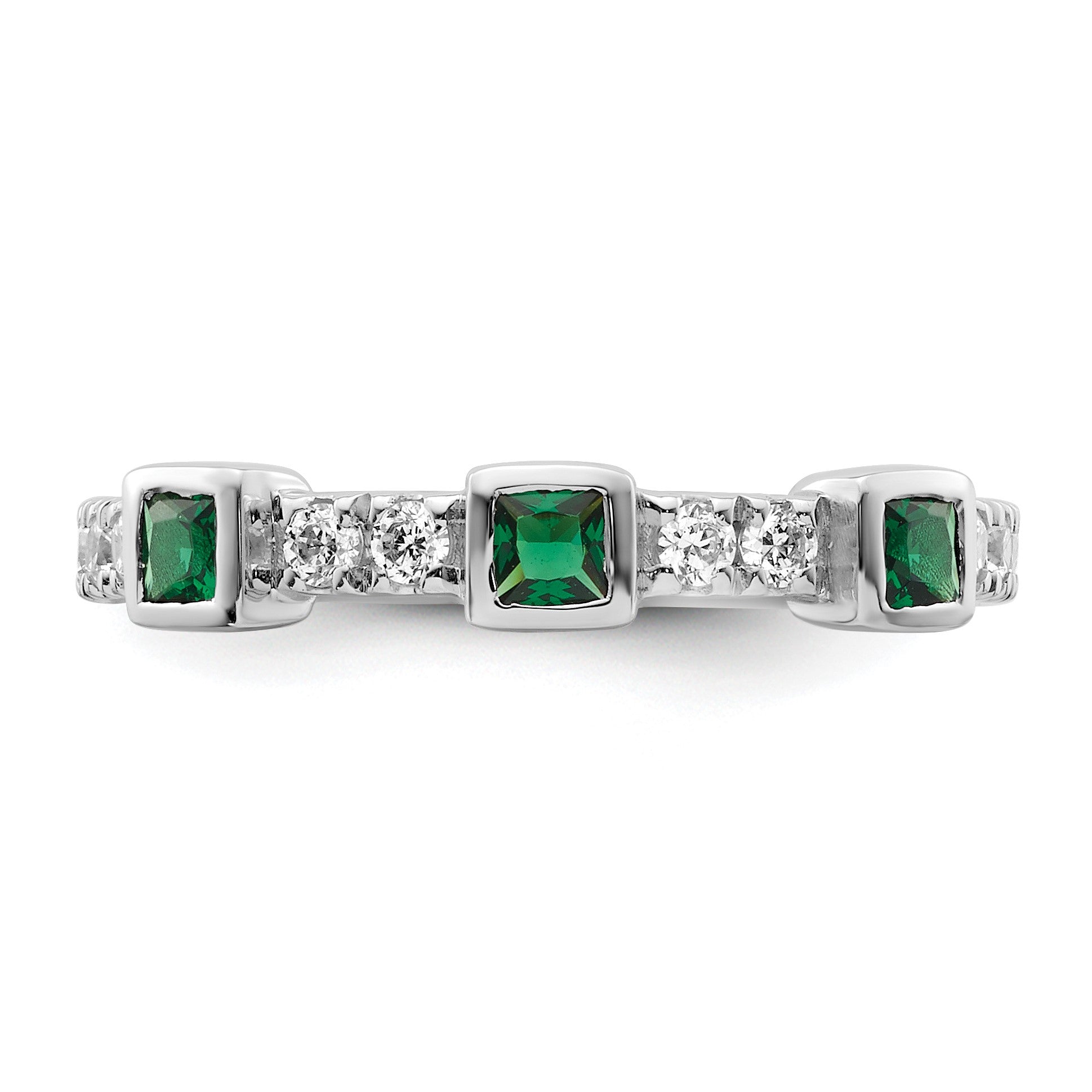 14K White Gold Polished 1/3 carat Diamond and Princess Emerald Fashion Ring