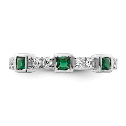 14K White Gold Polished 1/3 carat Diamond and Princess Emerald Fashion Ring