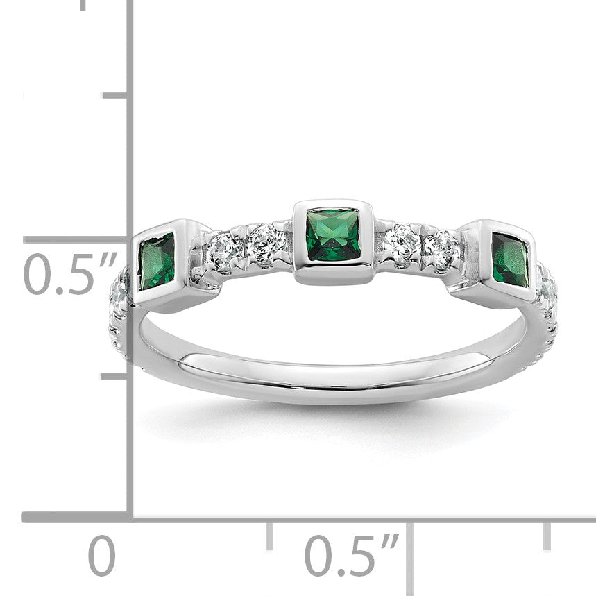 14K White Gold Polished 1/3 carat Diamond and Princess Emerald Fashion Ring
