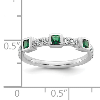 14K White Gold Polished 1/3 carat Diamond and Princess Emerald Fashion Ring