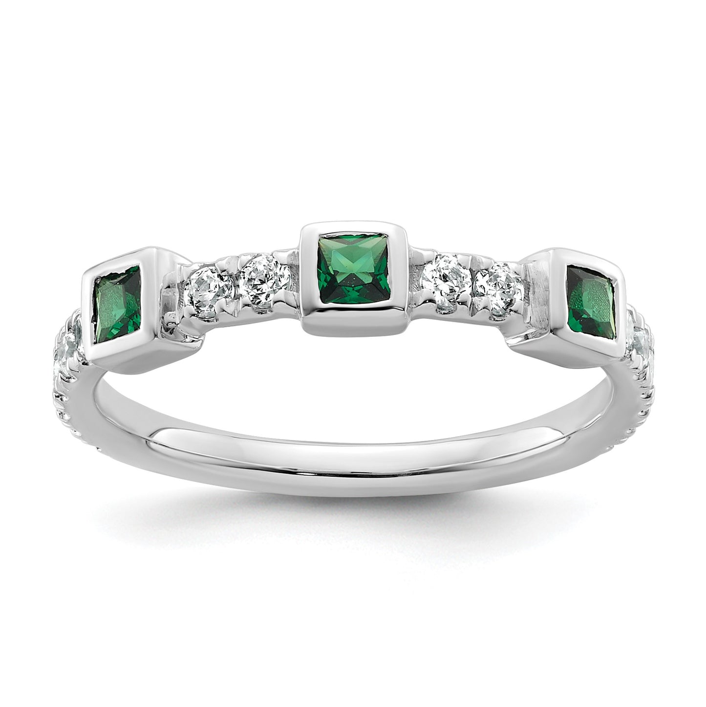 14K White Gold Polished 1/3 carat Diamond and Princess Emerald Fashion Ring