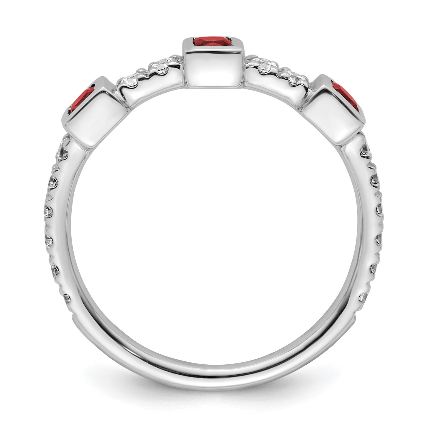 14K White Gold Polished 1/3 carat Diamond and Princess Ruby Fashion Ring