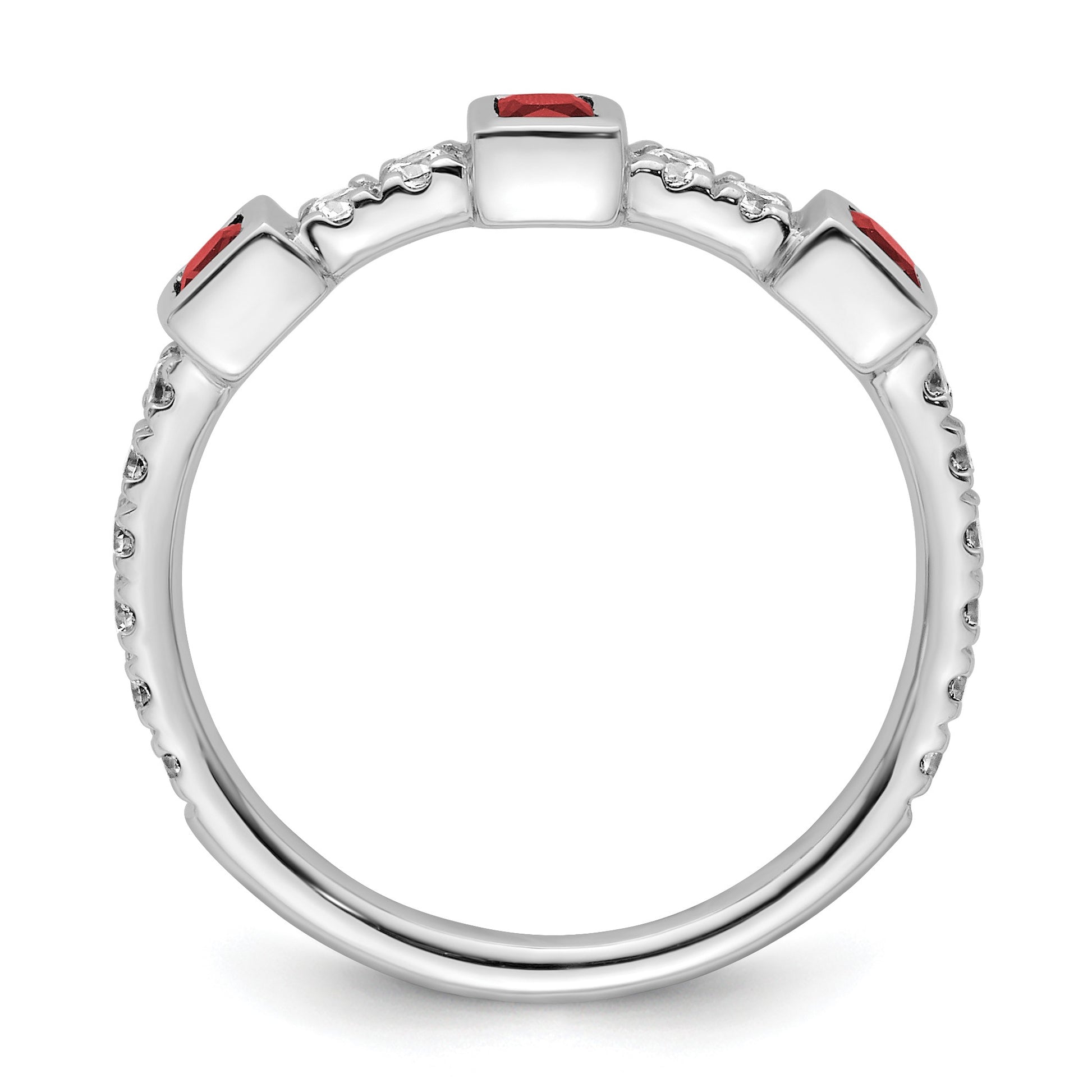 14K White Gold Polished 1/3 carat Diamond and Princess Ruby Fashion Ring
