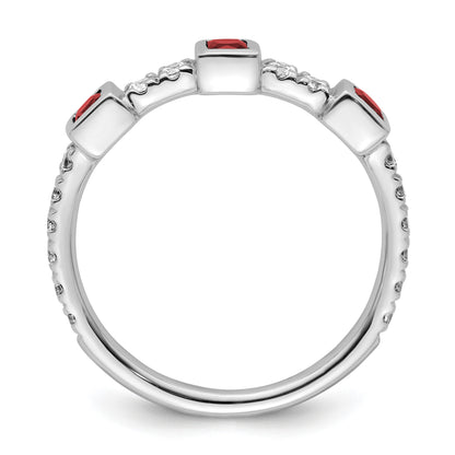 14K White Gold Polished 1/3 carat Diamond and Princess Ruby Fashion Ring