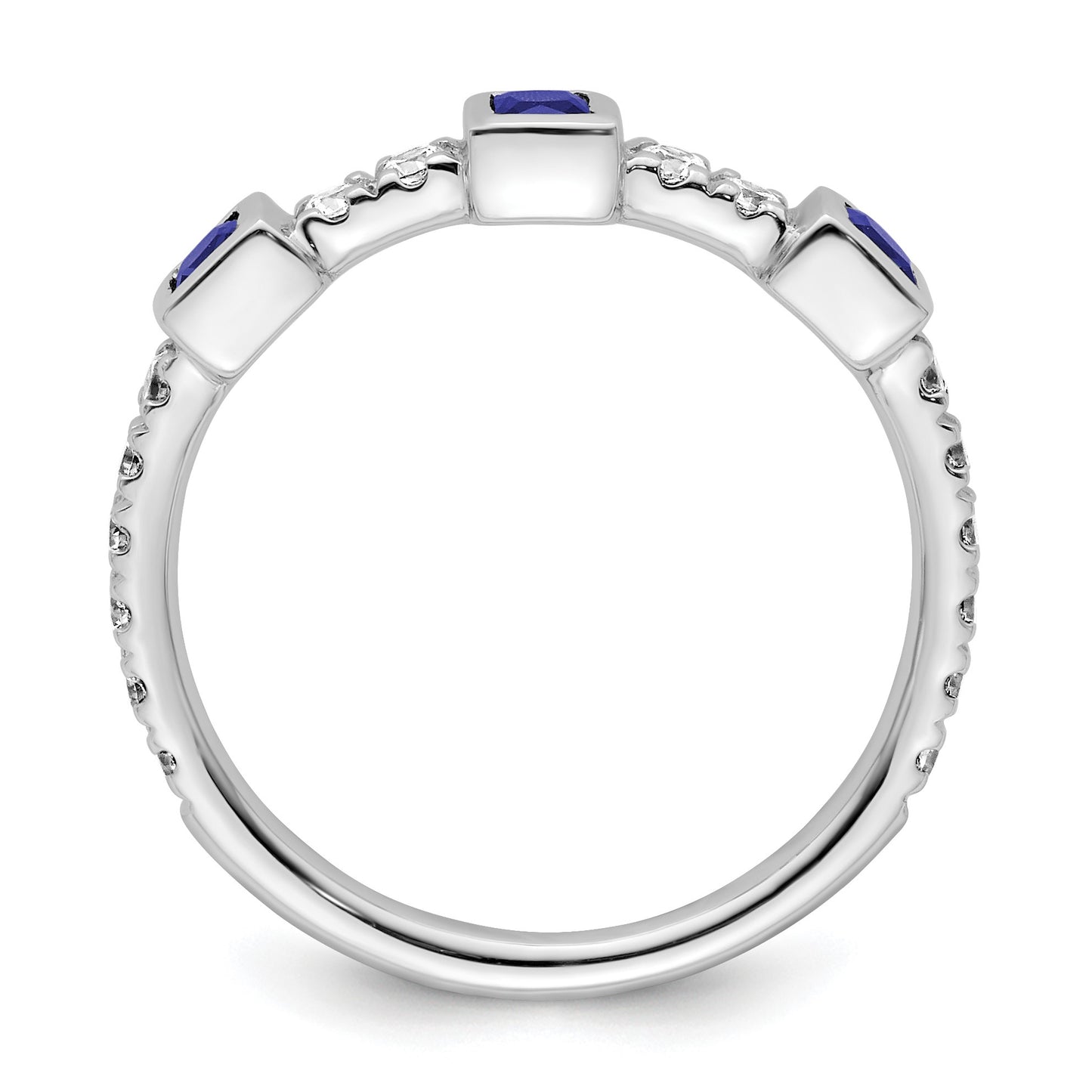 14K White Gold Polished 1/3 carat Diamond and Blue Princess Sapphire Fashion Ring