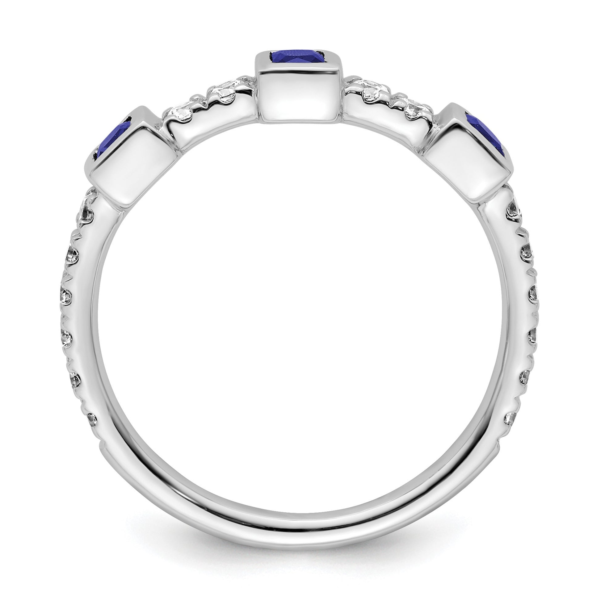 14K White Gold Polished 1/3 carat Diamond and Blue Princess Sapphire Fashion Ring