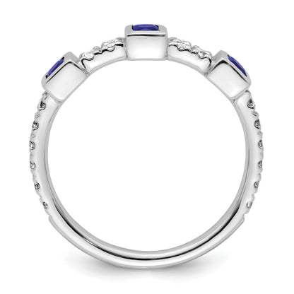 14K White Gold Polished 1/3 carat Diamond and Blue Princess Sapphire Fashion Ring