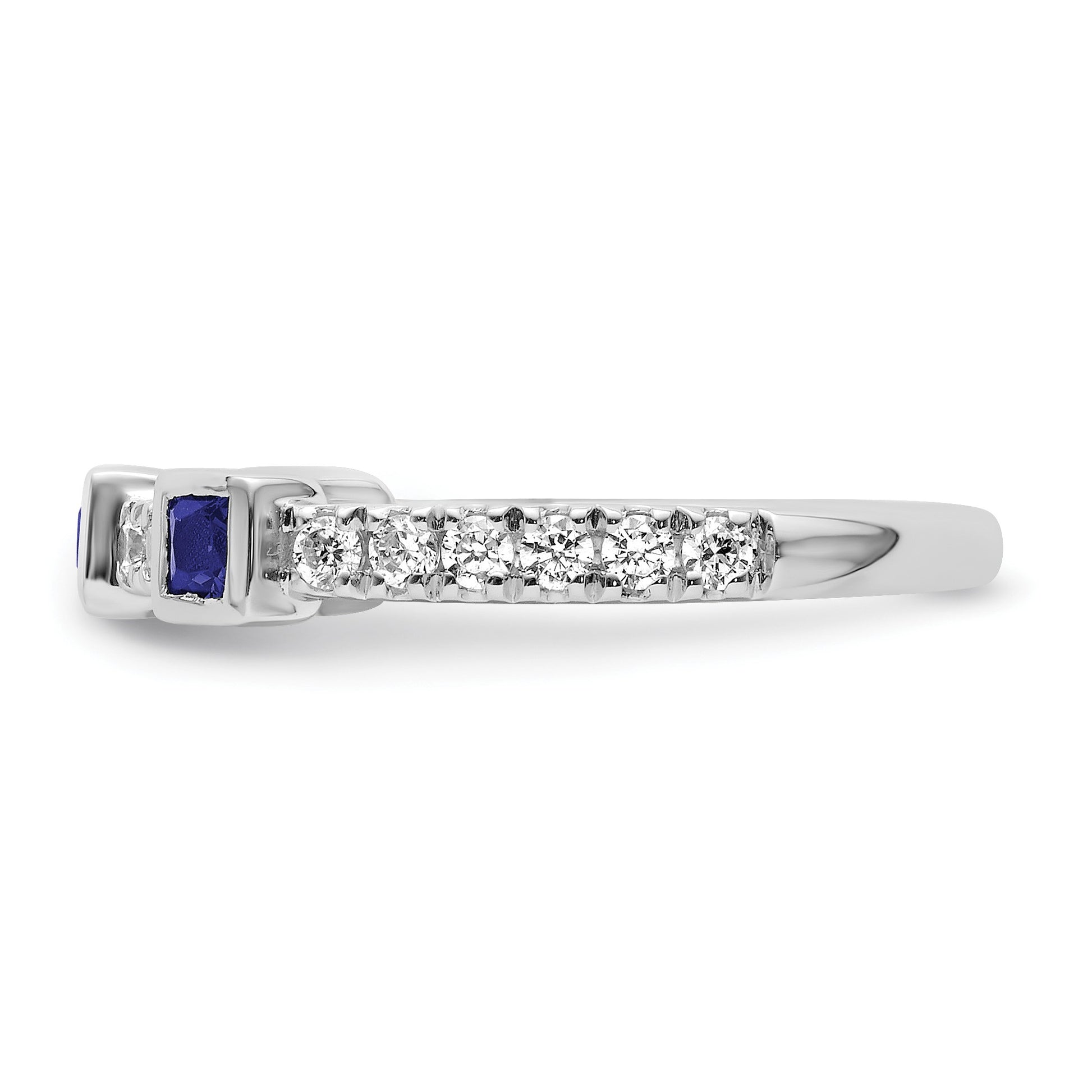 14K White Gold Polished 1/3 carat Diamond and Blue Princess Sapphire Fashion Ring