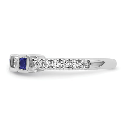 14K White Gold Polished 1/3 carat Diamond and Blue Princess Sapphire Fashion Ring