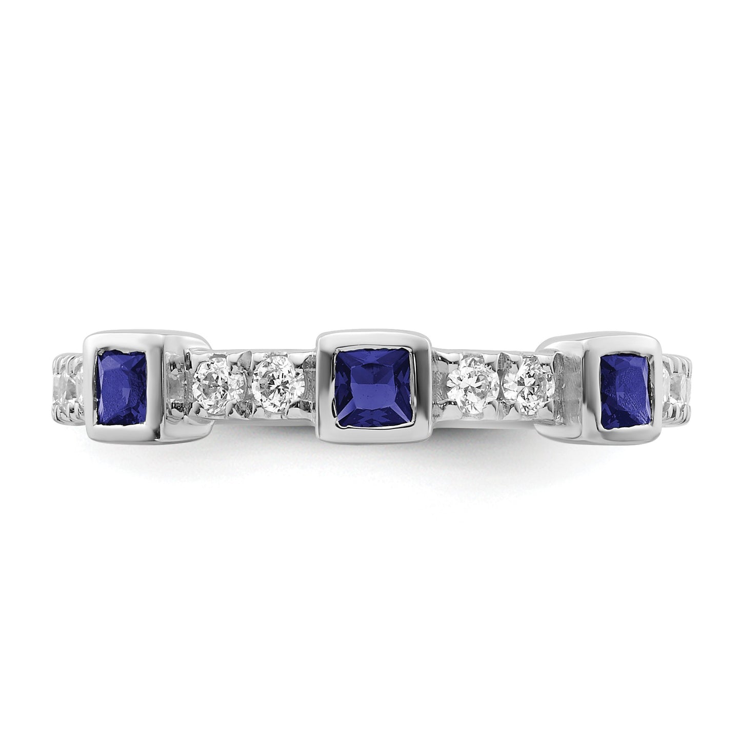 14K White Gold Polished 1/3 carat Diamond and Blue Princess Sapphire Fashion Ring