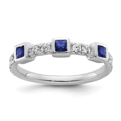 14K White Gold Polished 1/3 carat Diamond and Blue Princess Sapphire Fashion Ring