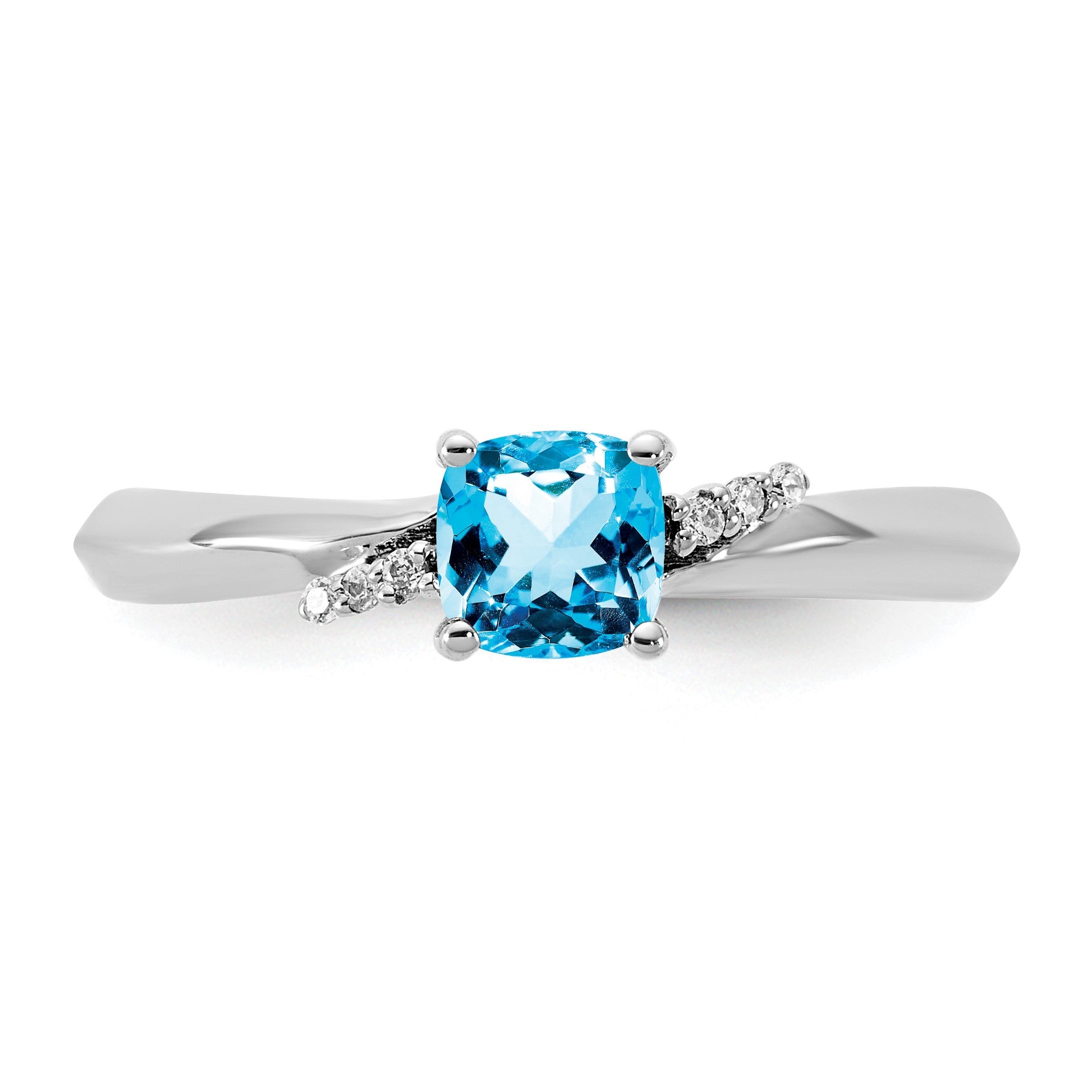 14K White Gold Polished Diamond and Blue Topaz Fashion Ring