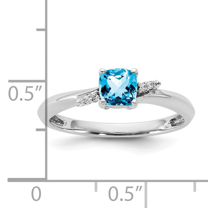 14K White Gold Polished Diamond and Blue Topaz Fashion Ring