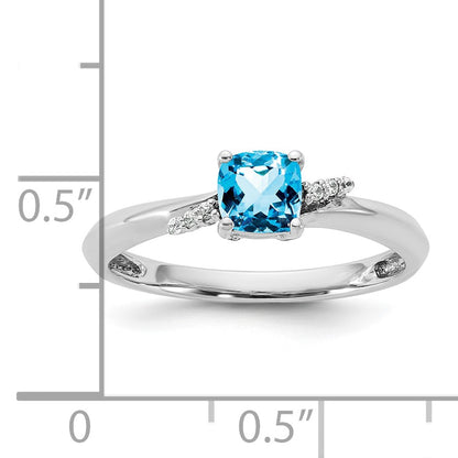 14K White Gold Polished Diamond and Blue Topaz Fashion Ring