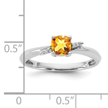 14K White Gold Polished Diamond and Citrine Fashion Ring