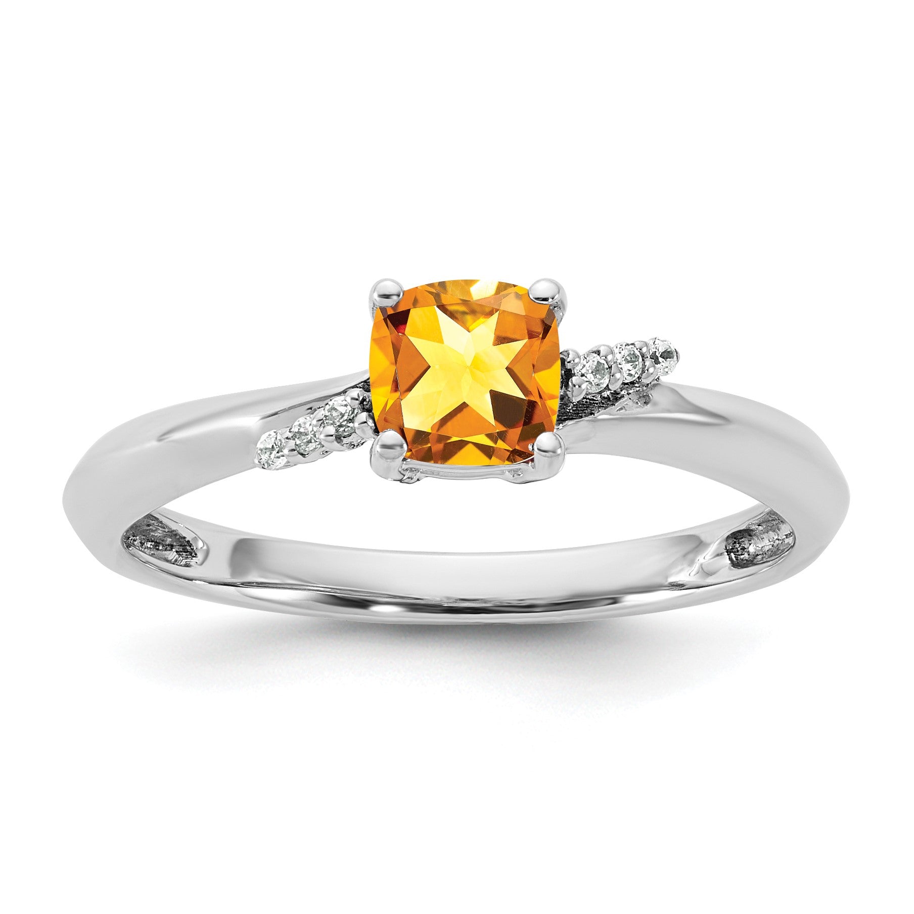 14K White Gold Polished Diamond and Citrine Fashion Ring