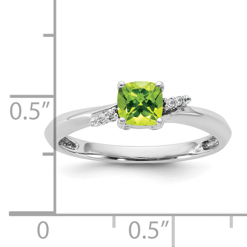 14K White Gold Polished Diamond and Peridot Fashion Ring