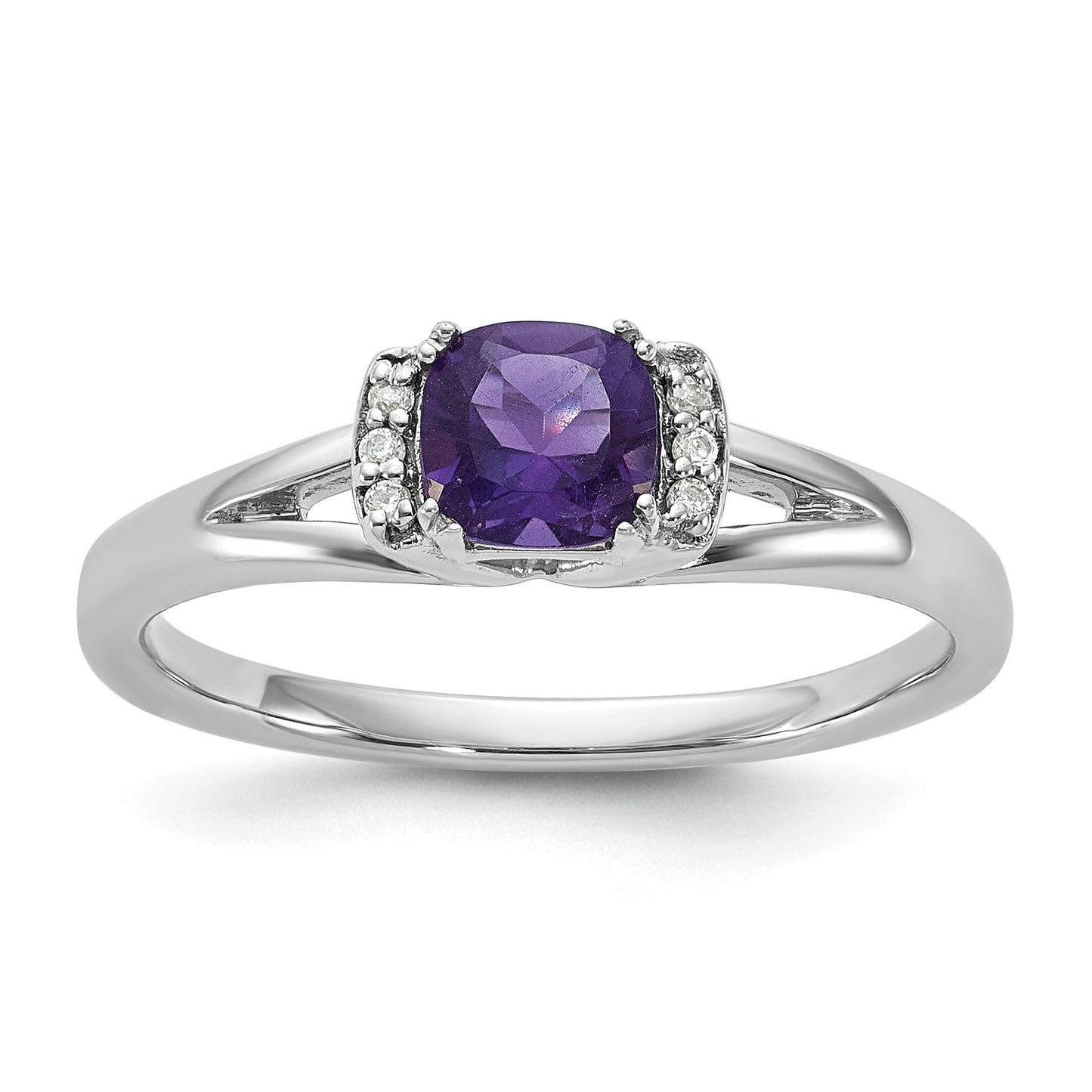 14K White Gold Polished Diamond and Amethyst Fashion Ring