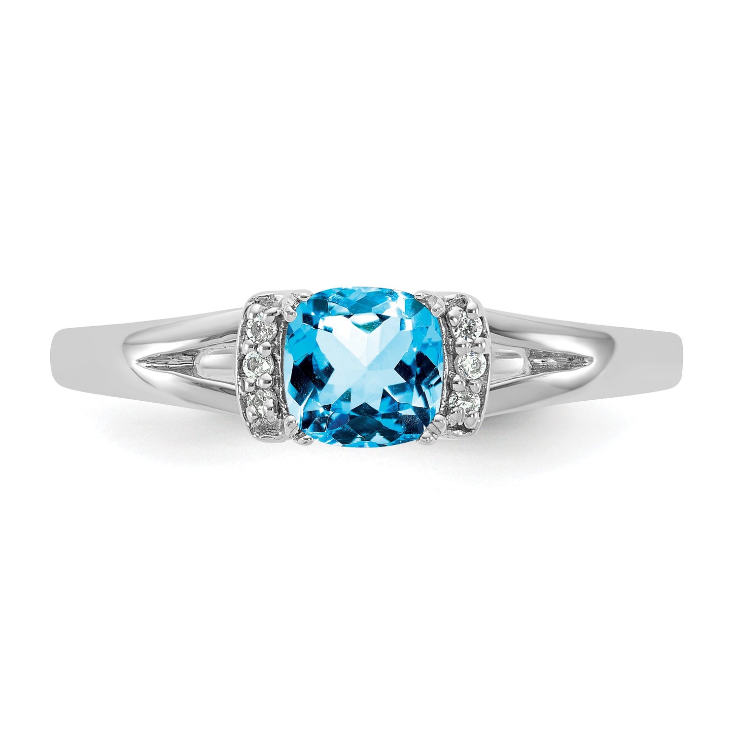14K White Gold Polished Diamond and Blue Topaz Fashion Ring