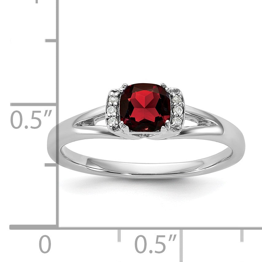 14K White Gold Polished Diamond and Garnet Fashion Ring