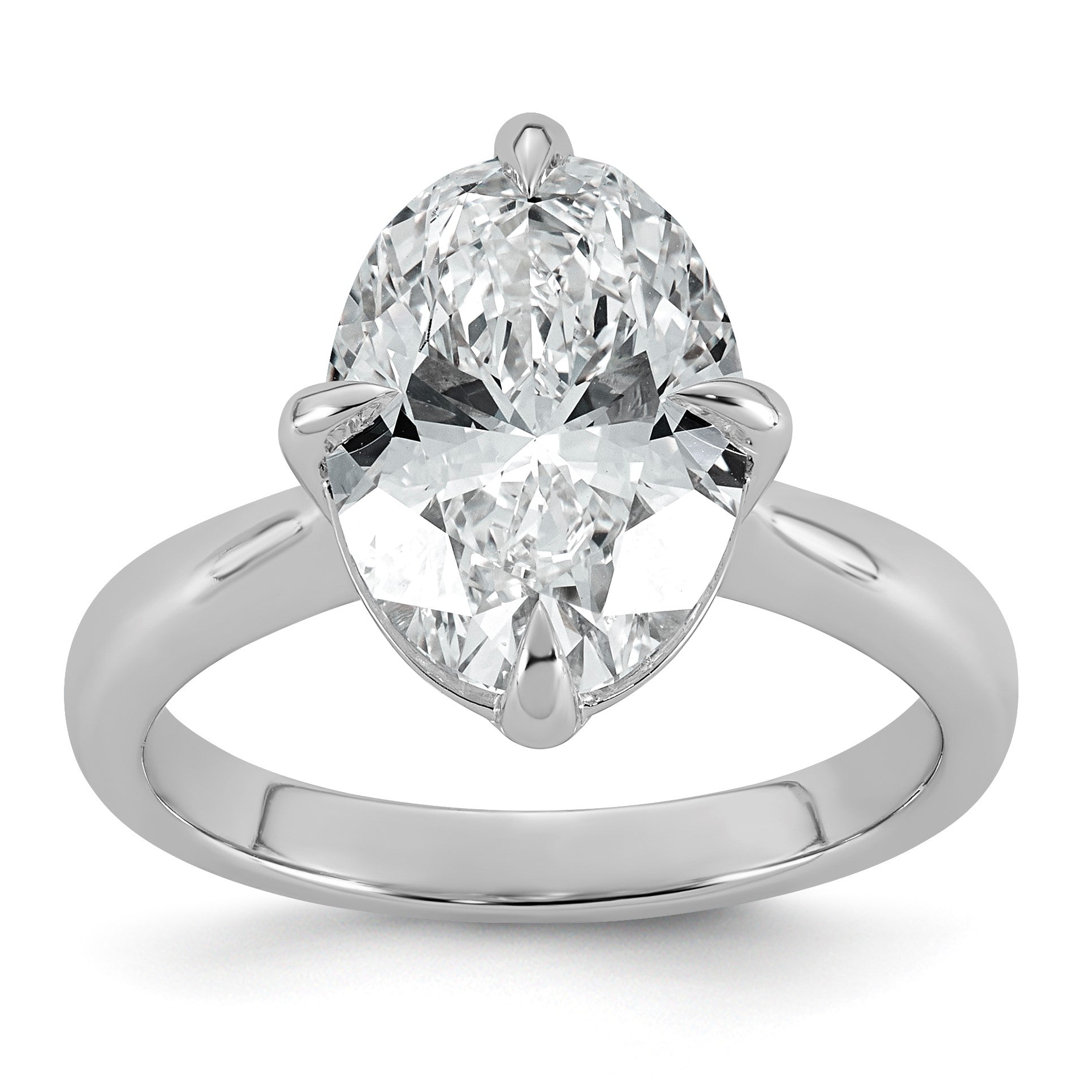 14k White Gold 4 carat Certified Lab Grown Diamond VS+ F+ Complete Oval Four Prong Solitaire Ring