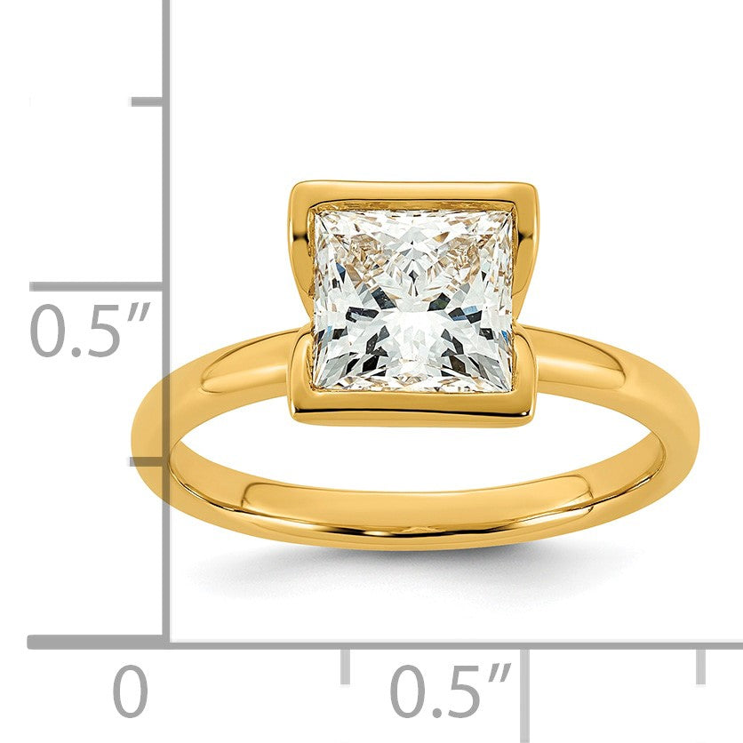 14k 2 carat Certified Lab Grown Diamond VS+ F+ Princess Complete Solitaire Half Bezel Engagement Ring