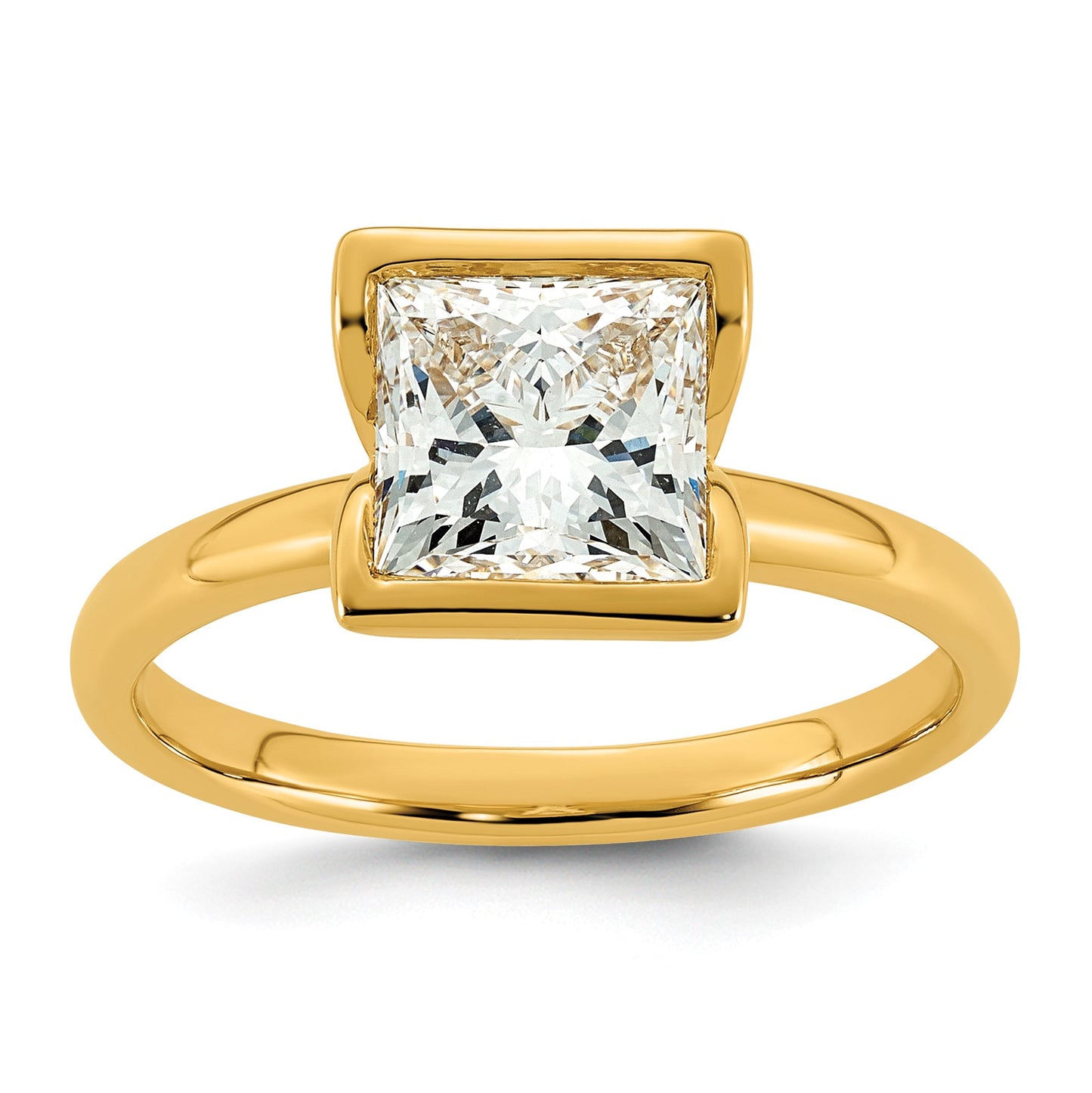 14k 2 carat Certified Lab Grown Diamond VS+ F+ Princess Complete Solitaire Half Bezel Engagement Ring