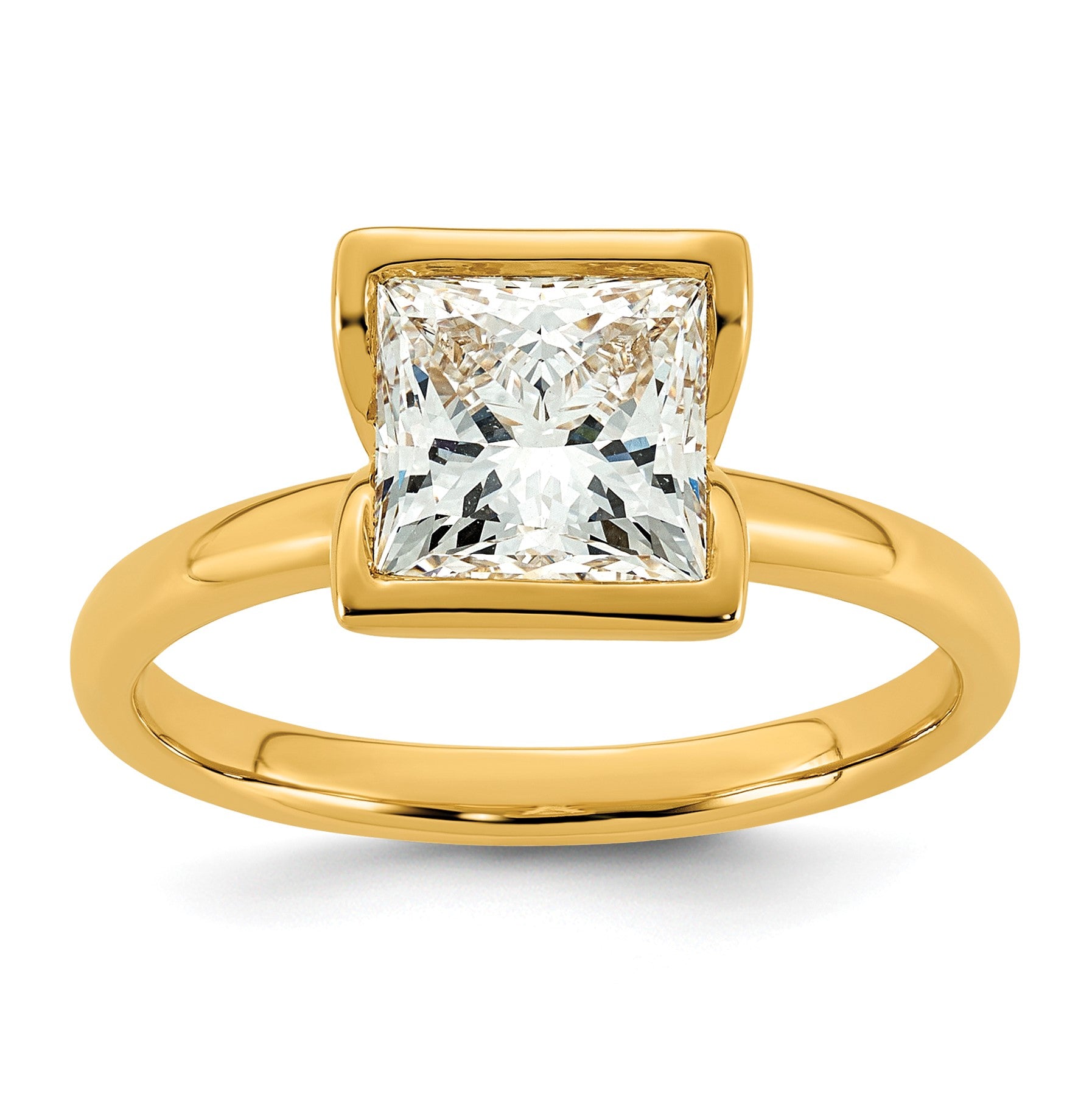 14k 2 carat Certified Lab Grown Diamond VS+ F+ Princess Complete Solitaire Half Bezel Engagement Ring